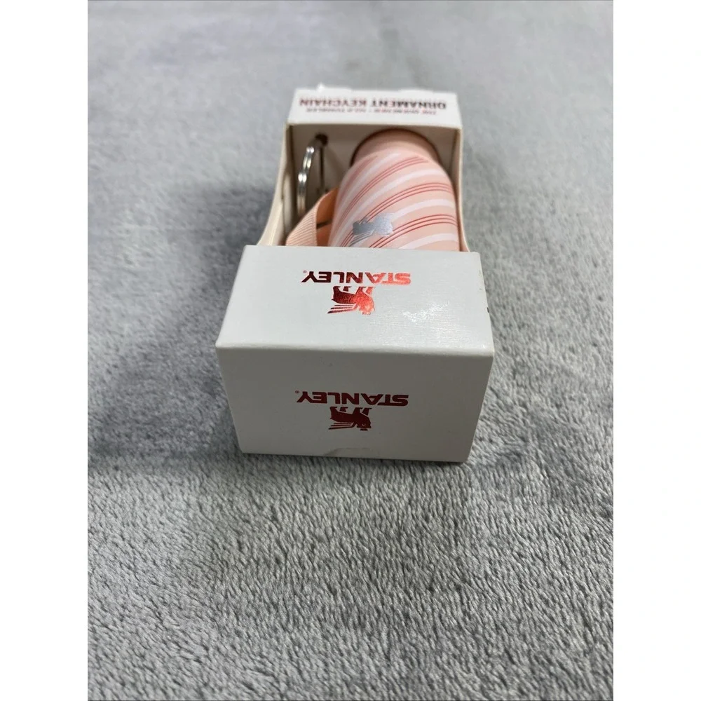 Stanley Mini Keychain H2.0 Tumbler PINK Christmas‎ Ornament Candy Cane Twist NEW